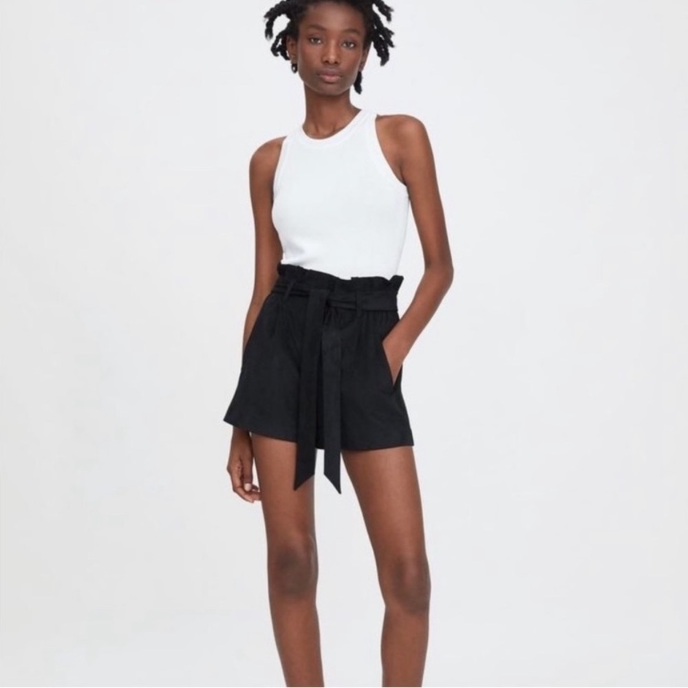 Zara paper bag tie high waist suede shorts